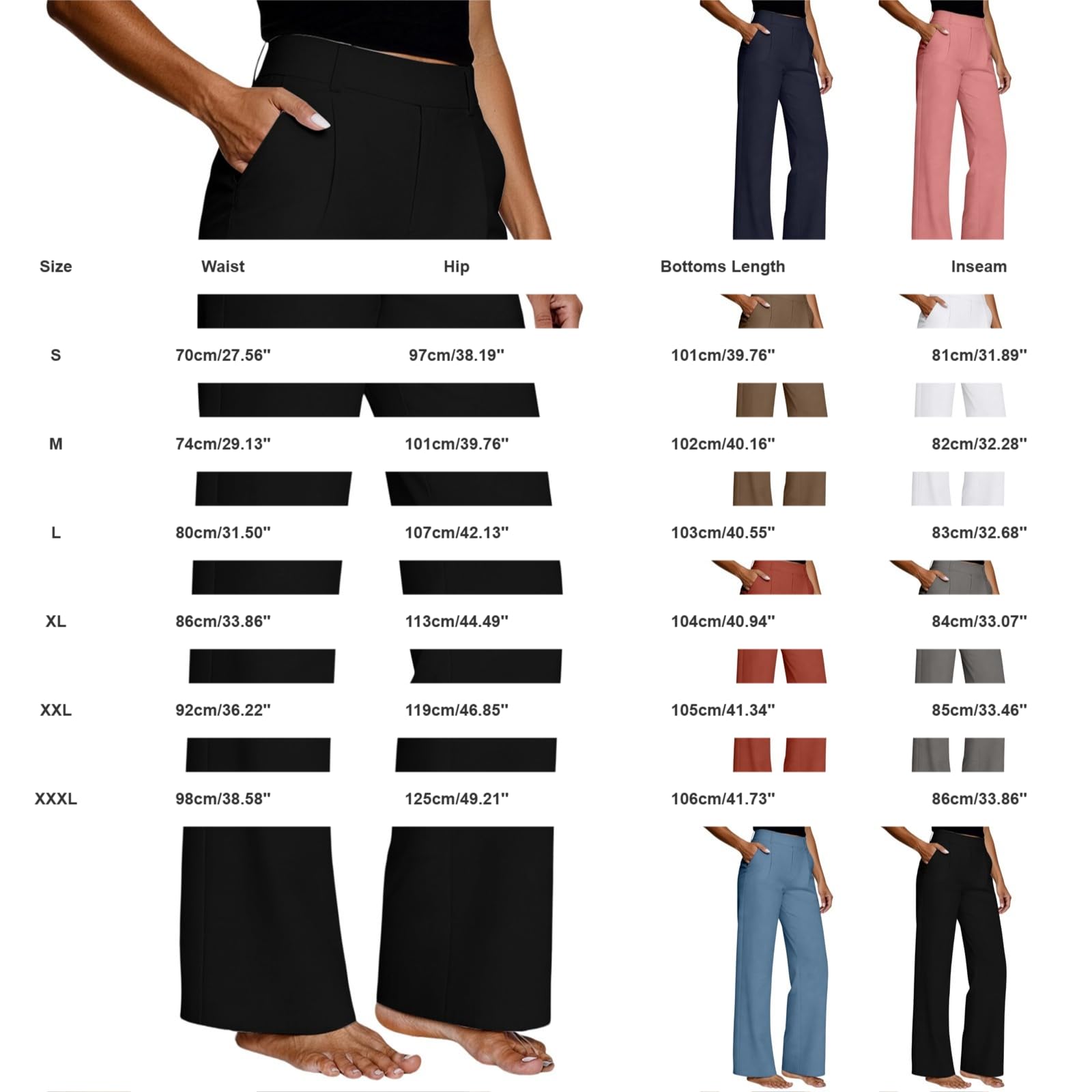 Weite Hosen Damen Elegant Stoffhose Damen Business-Stil Anzughose Gerader Schnitt Leichte Stoffhose Aus Mischgewebe Unifarbene Hose Mit Taschen Klassische BüRohose Für Den Alltag