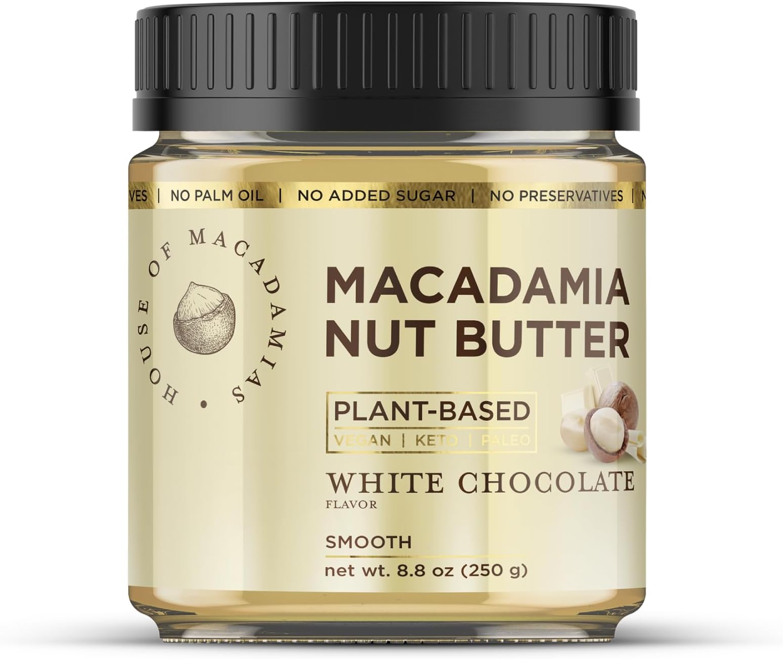 Macadamia Nut Butter, White Chocolate - 1 x 8.8oz - No Added Sugar, No Palm Oil, Plant-based, No Artificial Ingredients
