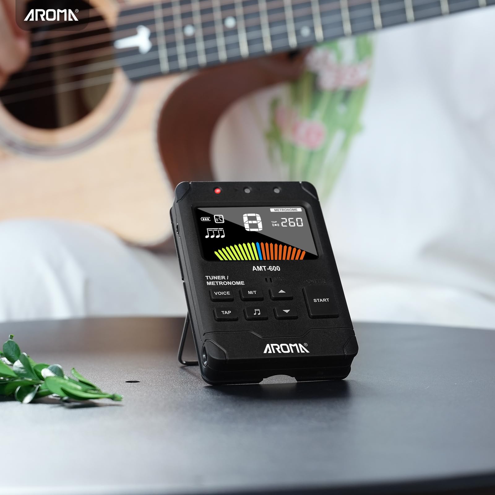 Aroma Metrónomo Digital Afinador Recargable para Todos los Instrumentos con Modos de Afinación para Guitarra, Bajo, Violín, Ukelele, Cromático e Instrumentos de Viento