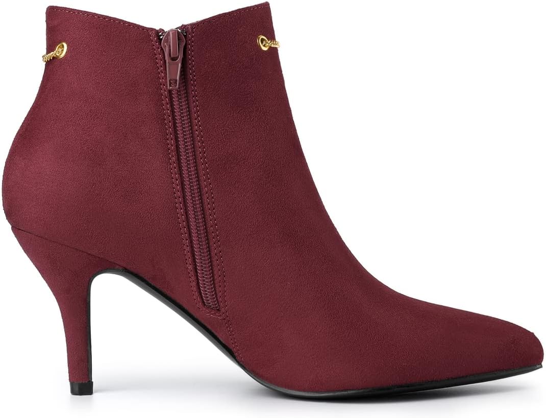 Allegra K Women's Pointed Toe Side Zip Stiletto Heel Burgundy Ankle Booties 9 M US - Image 6