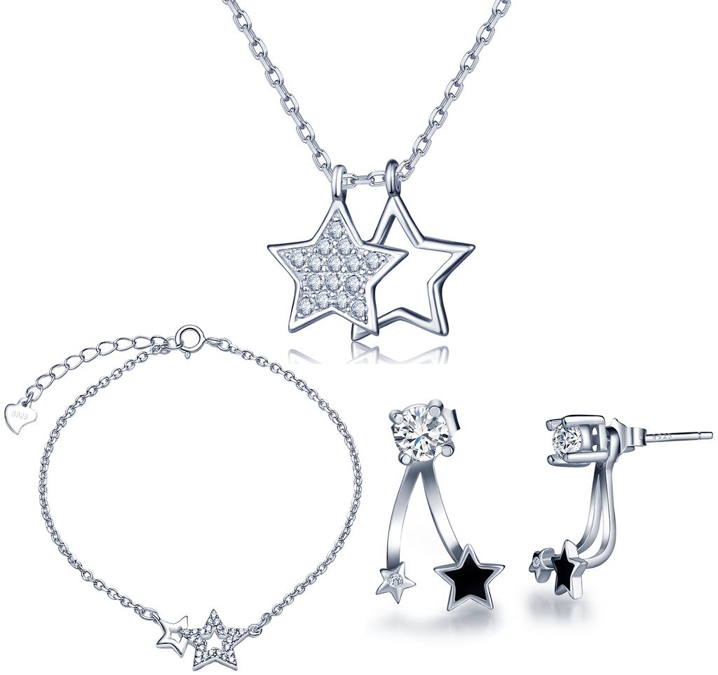 Yumilok Collana in argento sterling 925, con zirconi, con ciondolo a forma di stella, per donne e ragazze