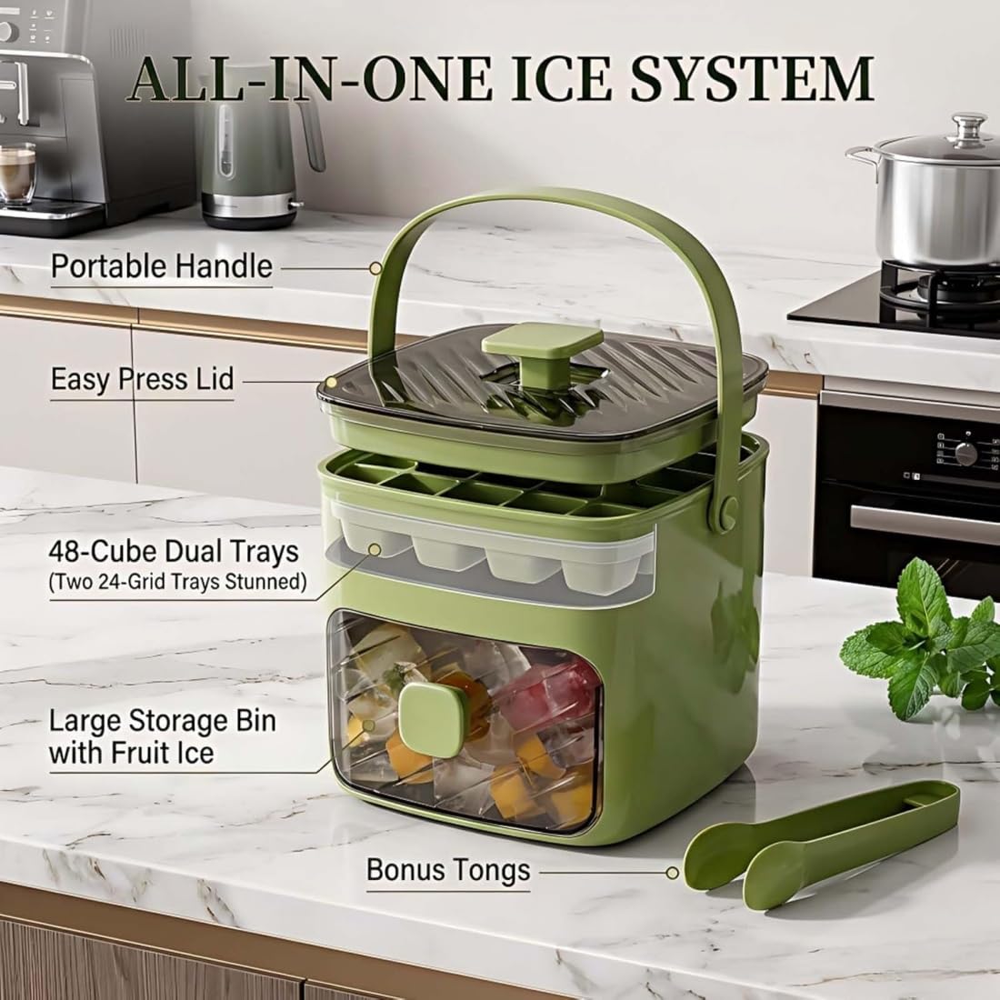 48 Cubos Máquina De Hielo Con Tapa Easy-Press Máquina De Hielo Portátil Doble Nivel, Cubitera Portátil, Bandeja De Hielo Con Cajón, Molde De Cubitos De Alta Capacidad Para Cócteles Y Fiestas (2 pcs-3)