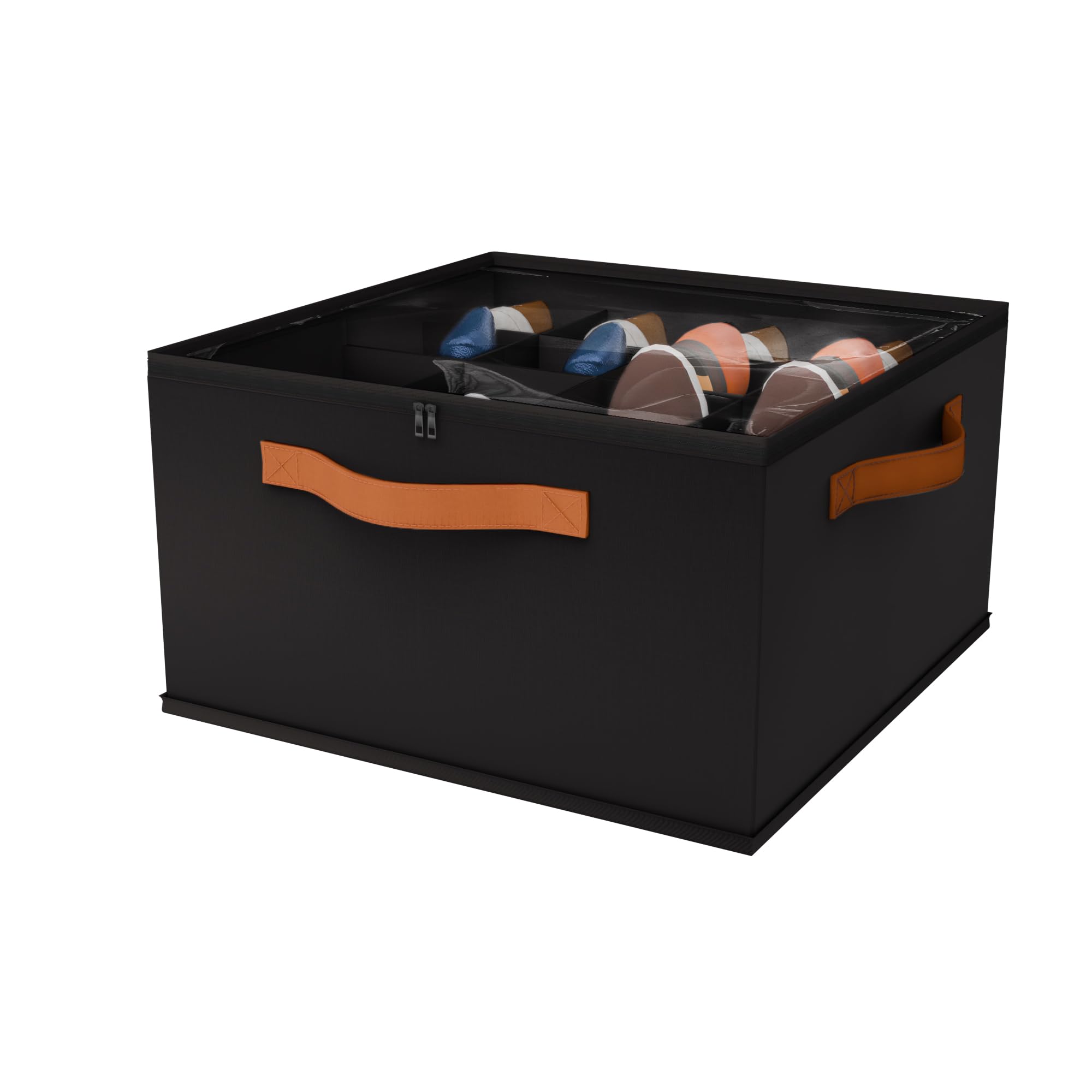 Atsuhut Shoe Organizer for Closet, Fabric Shoe Storage Bins with Clear Cover, Adjustable Dividers for Shoe Storage, Shoe Cube Organizer Fits up to 16