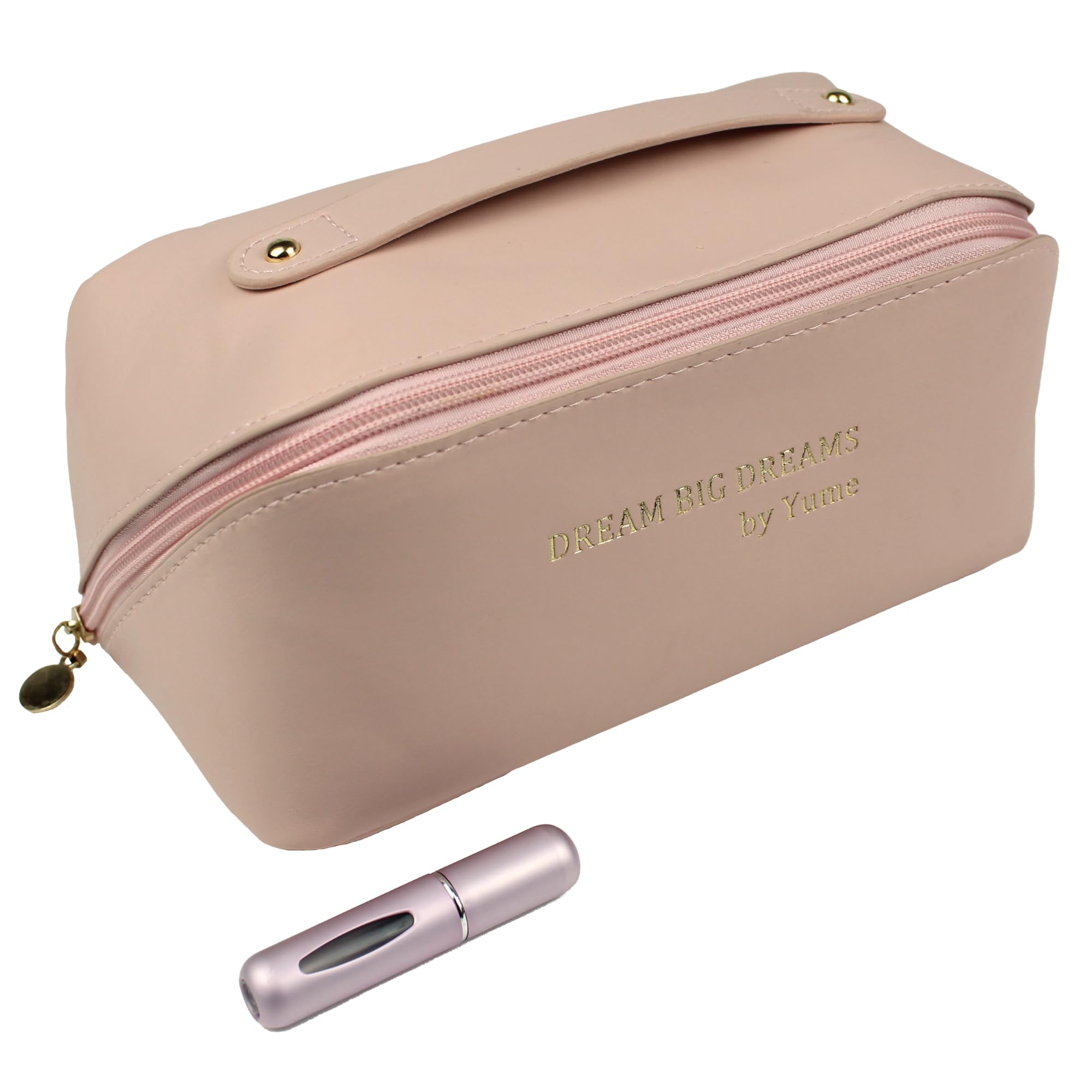 YUME Neceser de Mujer + Atomizador Perfume 5ml Recargable de Regalo | Neceser de Maquillaje Organizador Premium e Impermeable (Rosa Claro)