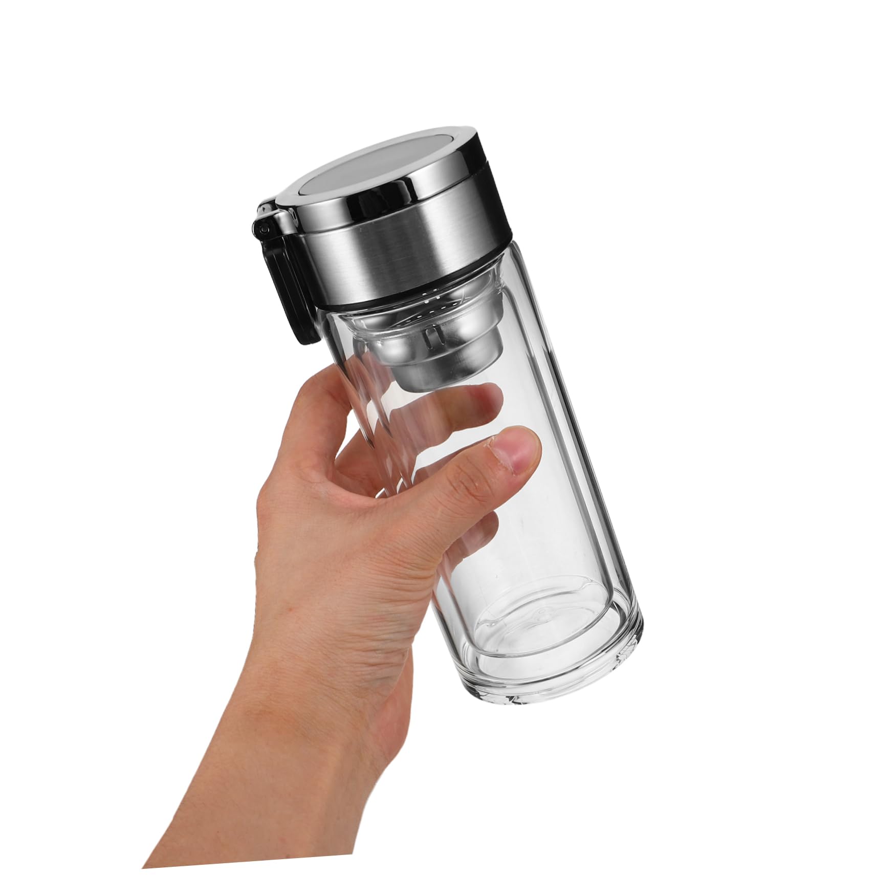 Luxshiny Doppelwandiger Glasbecher mit Henkel und Siebdeckel 240ml Teesiebbecher aus Glas für Büro und Unterwegs Tea Infuser Glass