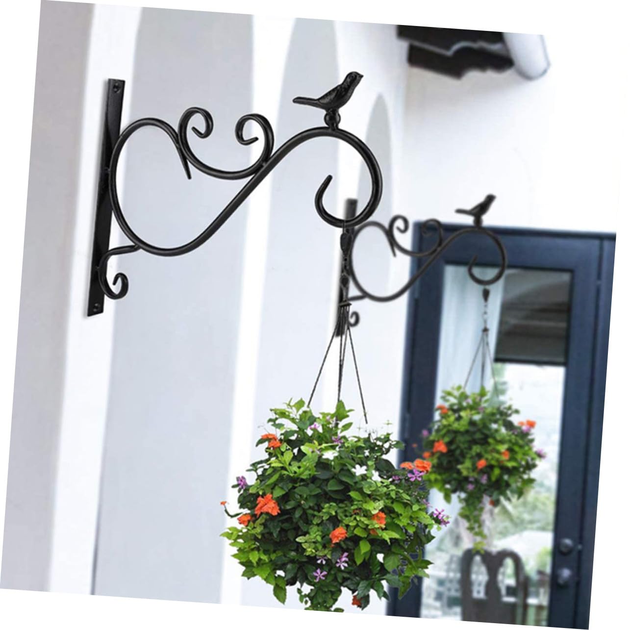 Crochet Mural pour Jardinière Suspendue Noir Fer, Lot de 2 Set de Set