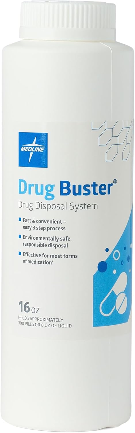 Medline Drug Buster Drug Disposal System, Eco-Friendly & Safe Medication Disposal Solution, Destroys OTC and Prescription Pills, Tablets, & Creams, 16 oz. Bottle, 1 Count