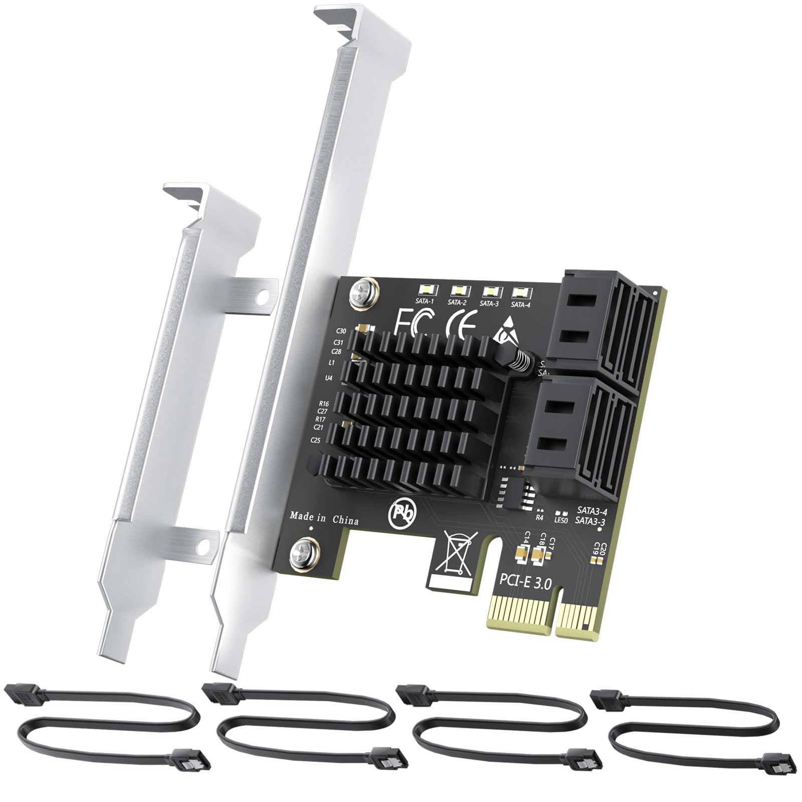 ELECNEXUS 4-Port SATA Expansion Card, PCIe 3.0 x1 to SATA Controller, Supports SSDs/HDDs and Boots as a System Disk, Windows/Mac/Linux/NAS Compatible (4 Sata Cables Included)
