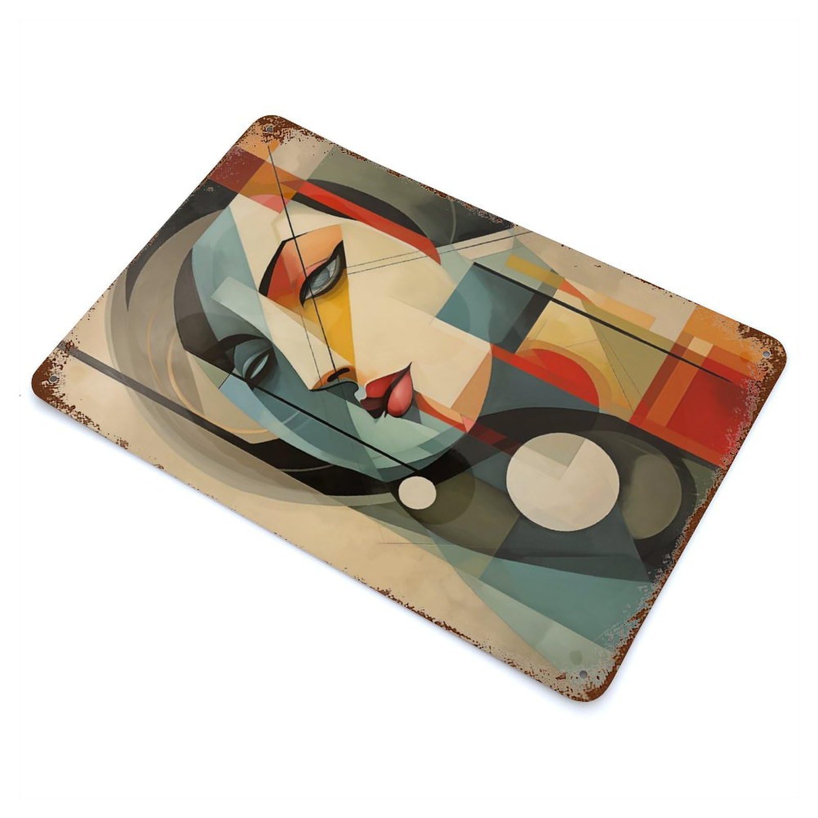 Portrait Surrealism Art Weathered Tin Sign 11.8"x7.9", Ideal for Basement, Hobby Room And Garage Decor