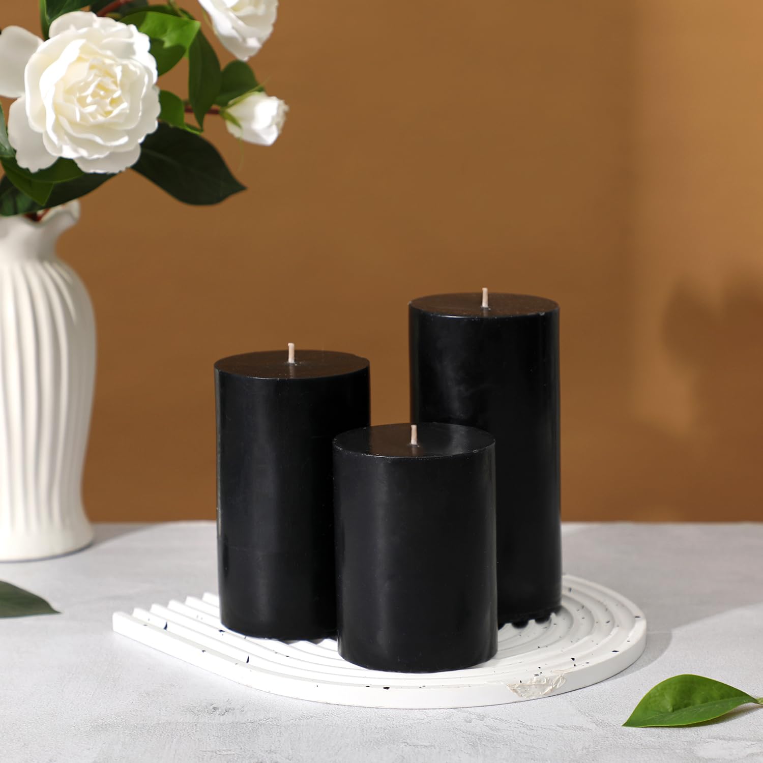 Black Pillar Candles Set of 3, Punk Decorations Unscented Natural Plant Wax, Unscented Smokeless Soy Wax Candle, Suitable for Gothic, Industrial, Minimalist and Dark Style Candle