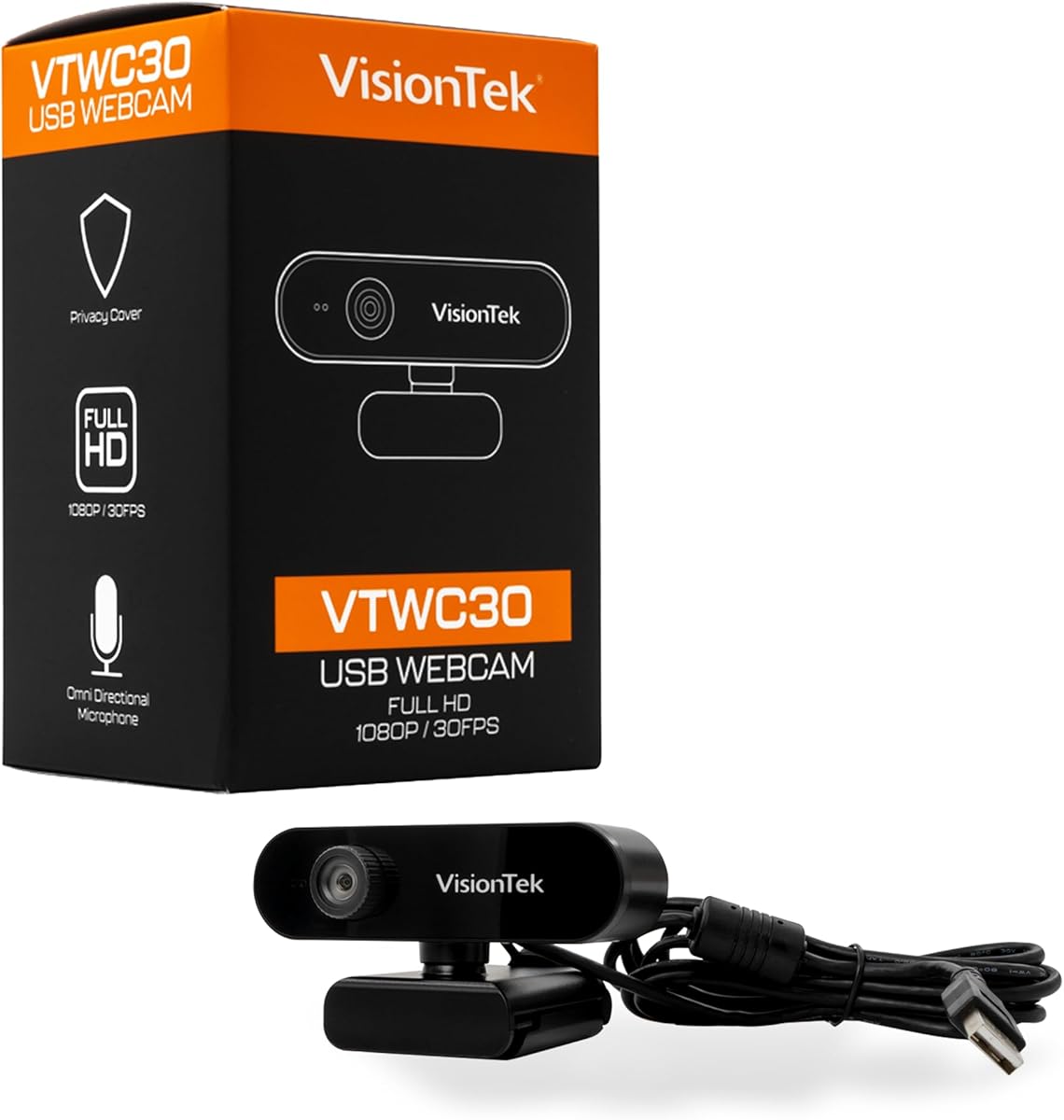 VisionTek VTWC30 Premium Full HD (1080P 30FPS) Webcam, for Windows, Mac, Linux, & Chromebook with Digital Dual Microphones, Manual Focus Lens, Privacy Cover, 83-Degree Viewing Angle : Electronics