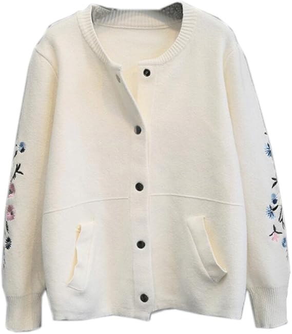 Amazon レディース セーター ニット カーディガン 韓国ファッション 花柄 刺繍 ゆったり ポレロ コート ポケット付き ピンク カーディガン ボレロ 通販