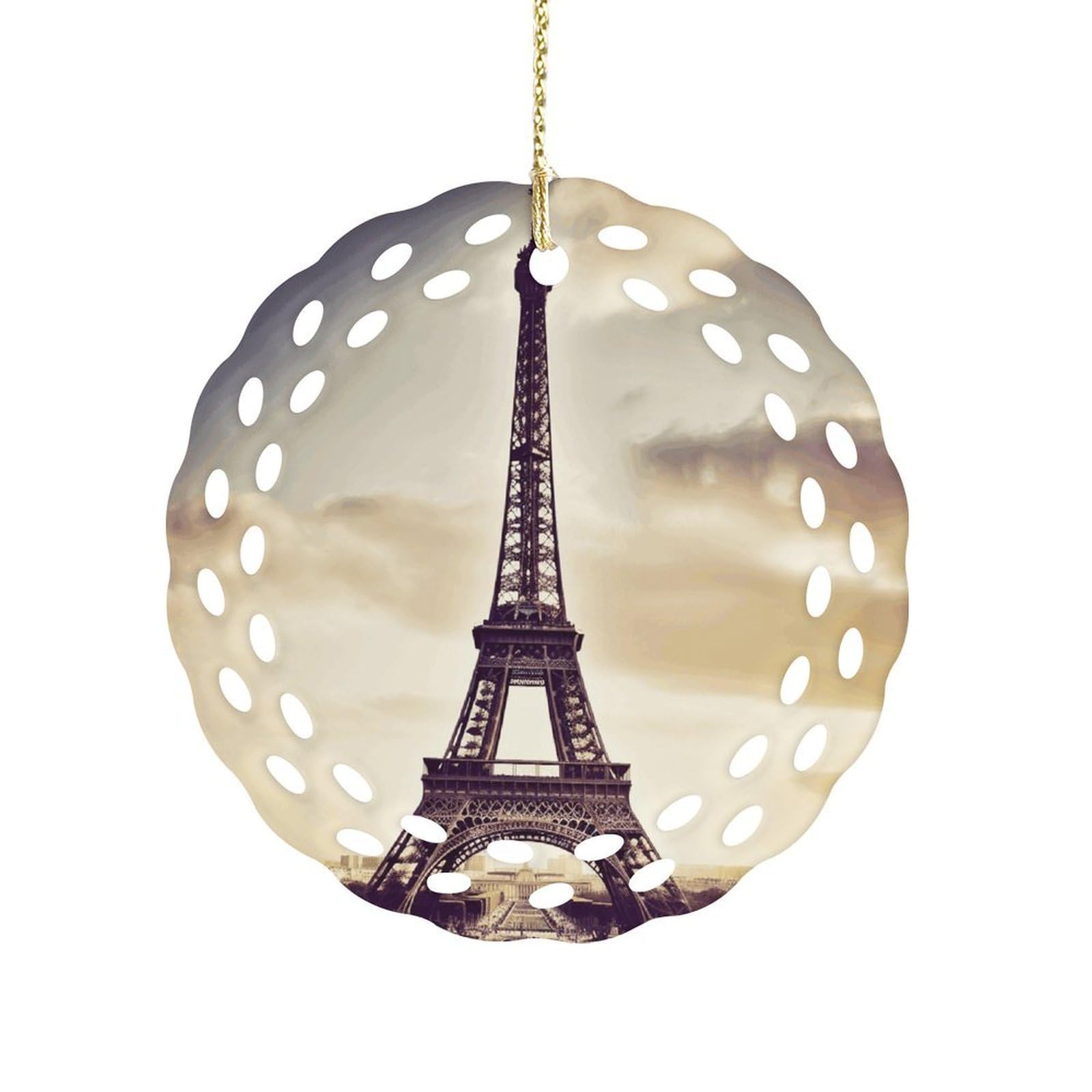 Fodpand Women's Style Eiffel Tower Love Paris Ceramic Ornament For Home Decor 3.2" Round Tree Decoration Christmas Ornaments For Men Double-Sided Design