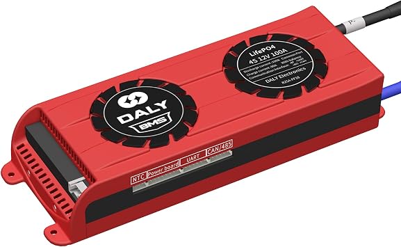 DALY Smart BMS LiFePo4 4S 12V 100A PCB Battery Protection Board with CAN 485 and UART Communication Bluetooth Battery Monitoring Module for Household Energy StorageSmart BMS+RS485+CAN,100A Fan