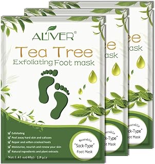 ALIVER Foot Peel Mask 3 Pack Tea Tree - Exfoliates Calluses & Dead Skin for Soft Smooth Feet, Men Women