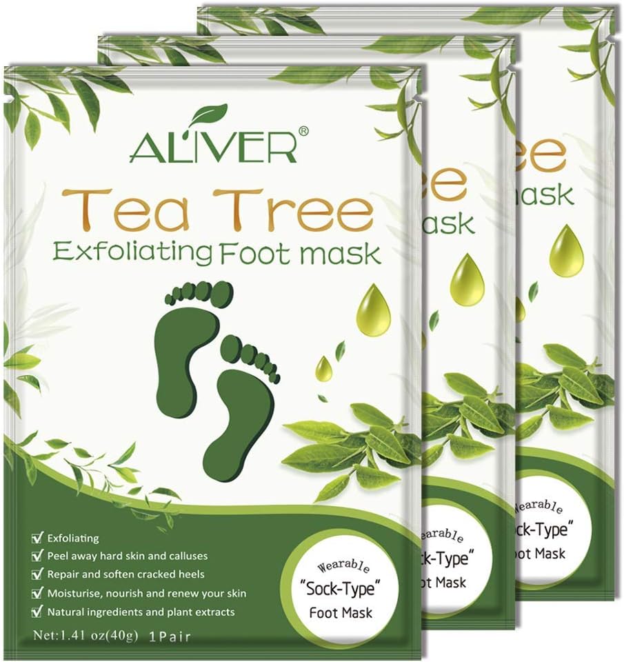 Foot Peel Mask 3 Pack， Exfoliator Peel Off Calluses Dead Skin Callus Remover，Soft Smooth Touch Feet-Men Women (Tea Tree)