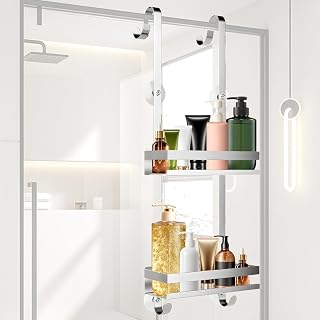 Shower Caddy Hanging Shower Shelf for Hanging Shampoo Shower Holder without Drilling Stainless Steel Bathroom Organizer with 2 Shower Baskets and 2 Silver Hooks