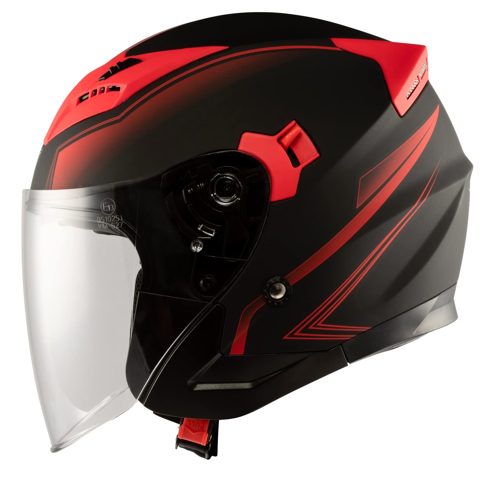 Casque Jet Moto Scooter Double Visière Certificat ECE 22-06 Noir Matt Rouge XL