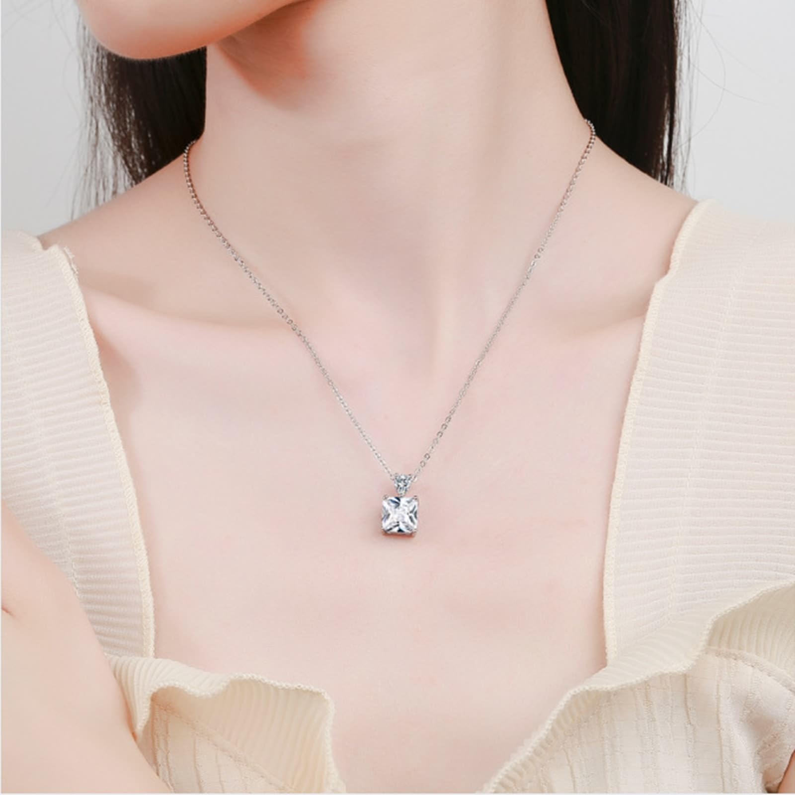 KnSam Cadena de oro auténtico para mujer de oro blanco de 18 quilates 750, collar clásico con laboratorio creado con diamante de corte cuadrado, cadena para mujer Au750 oro, plata, 45 + 5 cm