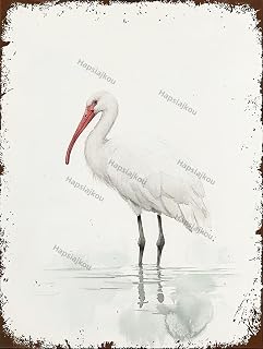 Hapsiajkou Watercolor painting of a lone ibis standing in shallow waterFun metallic tin brand Vintage Rust Bar Home Men Cave Wall Art Bedroom decorated 8x12 inches