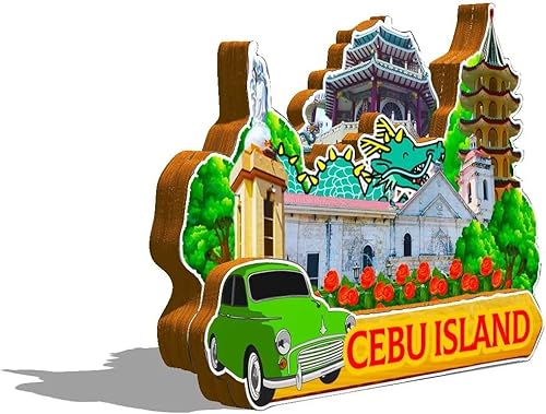 Miniatura 2 de Imán de la isla de Cebú de Filipinas para nevera, monumentos de madera 3D, recuerdos coleccionables, decoración hecha a mano -590