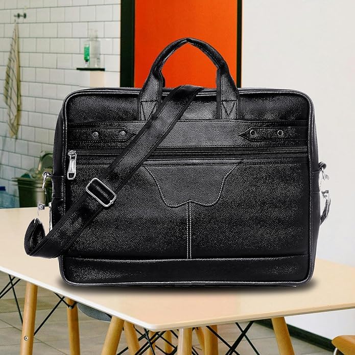 Image of Men's Synthetic Leather Messenger Bag, Brown, Professional Laptop Shoulder Bag with Adjustable Strap
