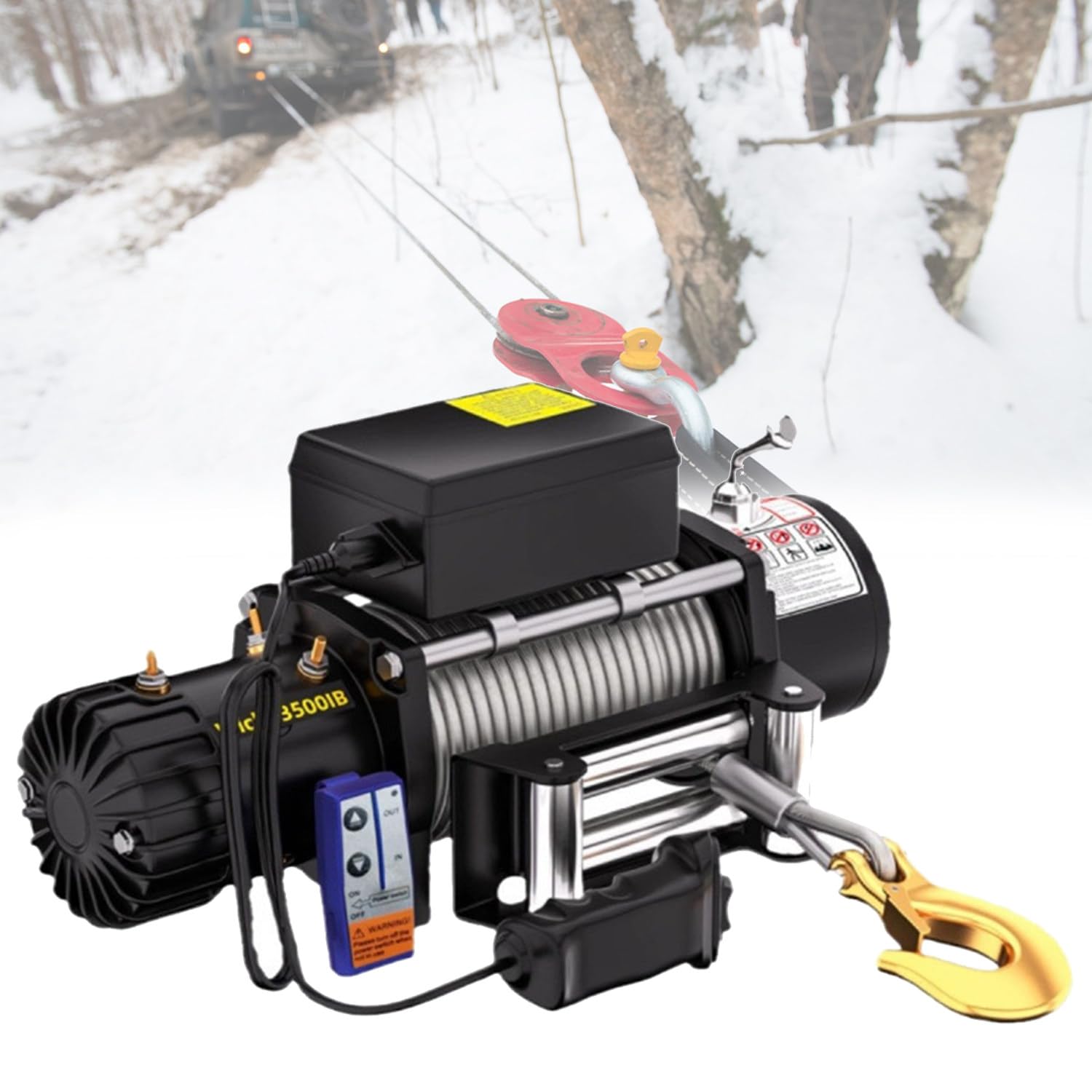 Wciągarka elektryczna 12 V/24 V wodoodporna holownicza ze stalową liną, pełna stalowa przekładnia planetarna, nośność 2,721.6 kg