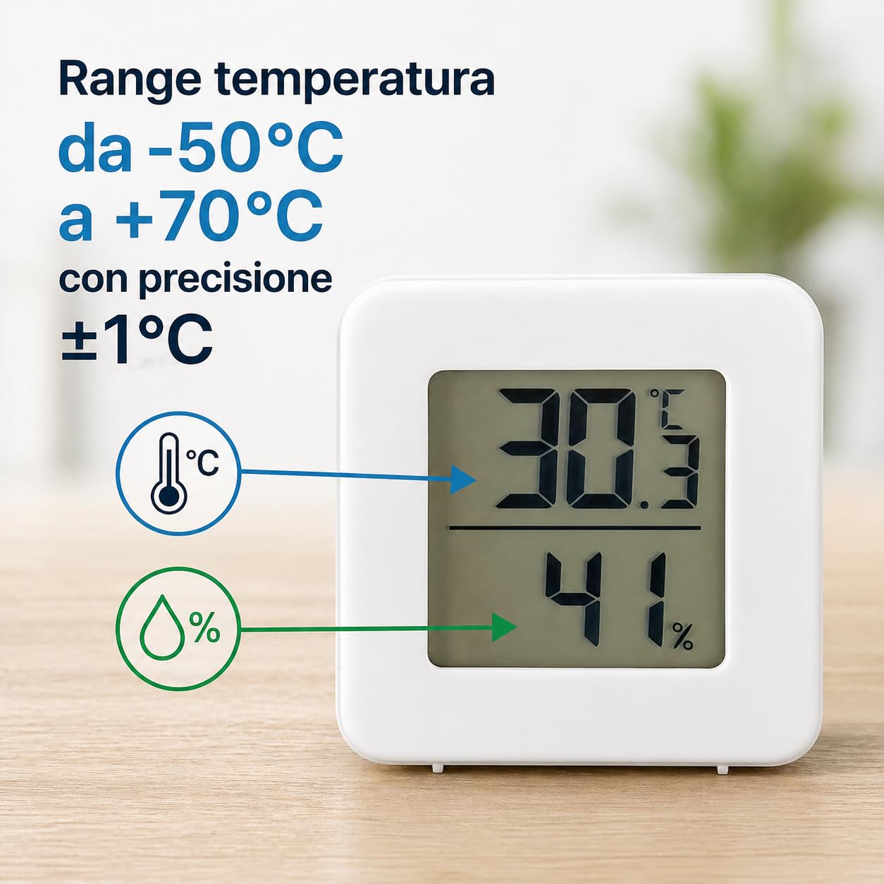 Igrometro Termometro Digitale LCD per Interni – Monitor Temperatura e Umidità, Alta Precisione, Ideale per Casa, Ufficio, Serra e Stanza, Colore Bianco
