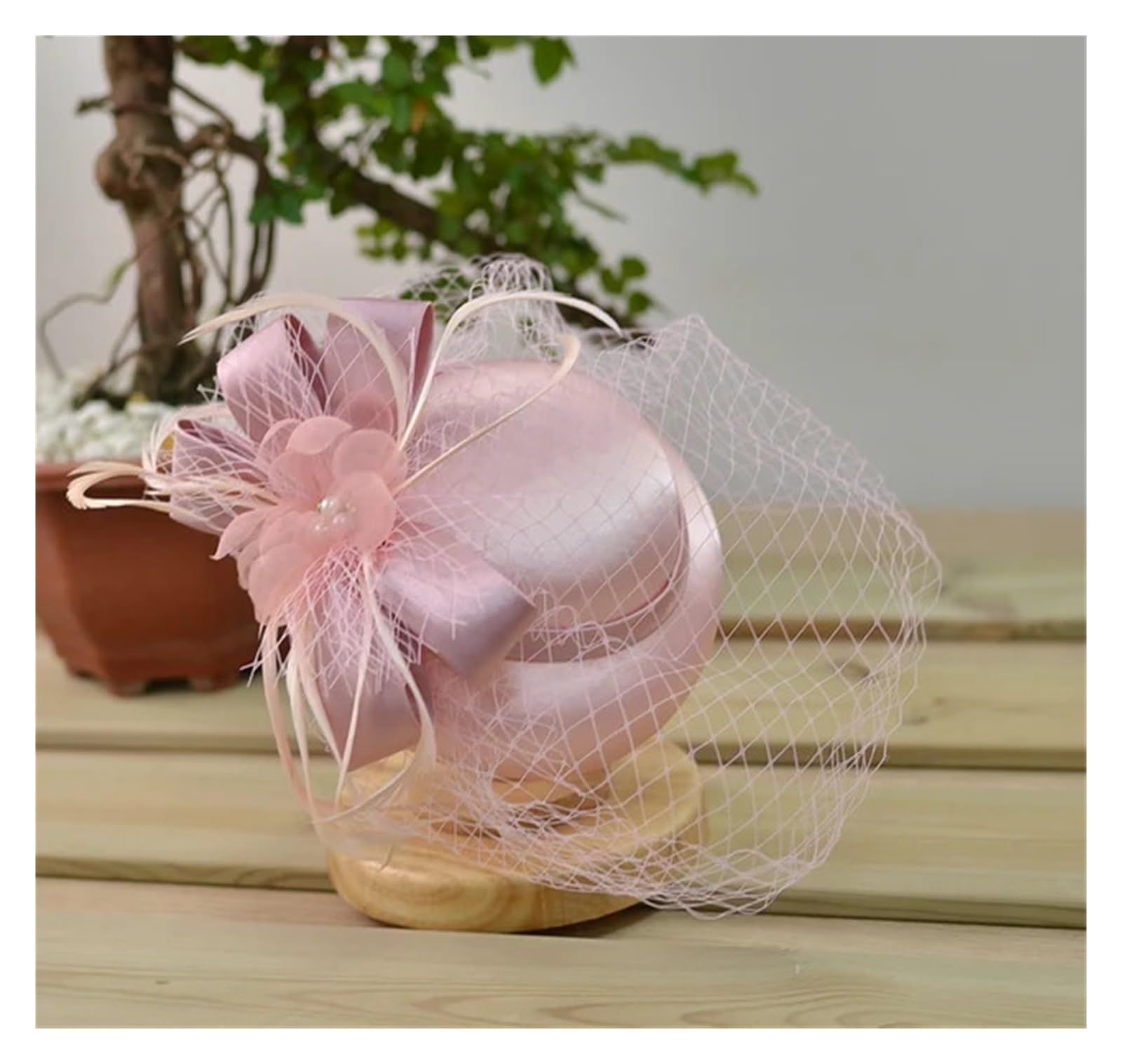 UALXPAO Wedding Hats Bow Knot Flower Bridal Hat Weddings For Bride Cap Church Womens Party Headwear for Tea Party,Weddings(Pink)