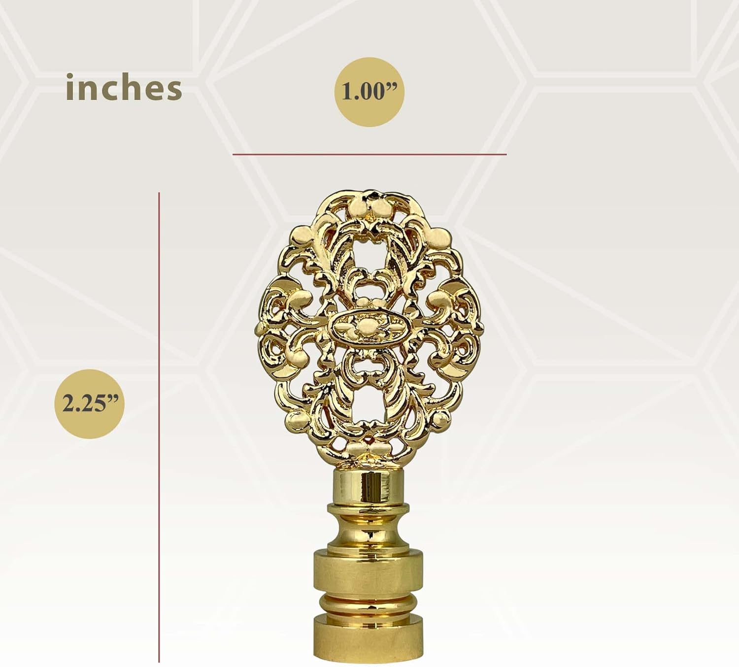 Royal Designs, Inc. Oval Filigree Finial for Lamp Shade, Polished Brass - Pack of 1
