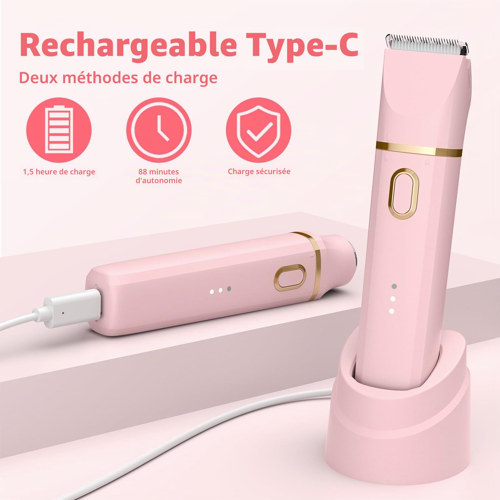 Rasoir Electrique Femme, 3 en 1 Tondeuse électrique Femme Rasoir, épilateur Facial Pour Femmes et Tondeuse Pour Poils du Nez Pour Femmes, Jambes, Bras et Nez