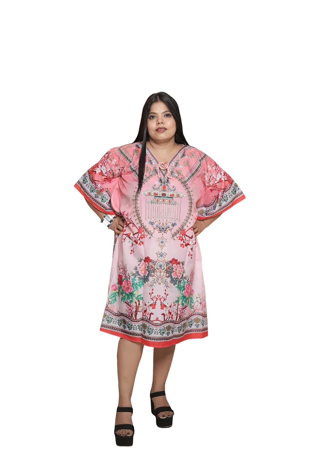 RAVI RAJORIA Women Short Crepe Kaftan Nightwear Free Size |Pink Printed Kaftan Dress302 - Review, Price and Buying Guide