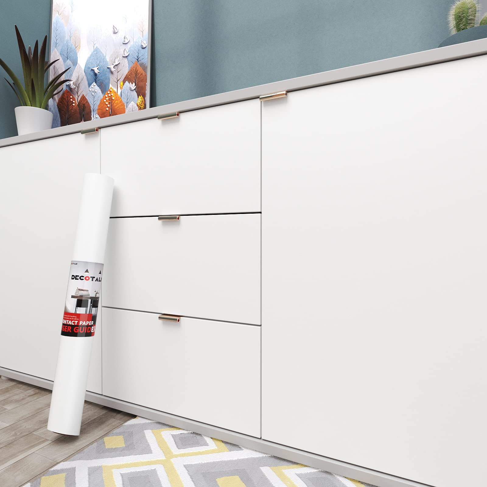 Decotalk Klebefolie Möbel Weiß Möbelfolie Selbstklebende 30X300cm Folie für Möbel Weiß Küchenfolie Schrankfolie Tischfolie Vinylfolie Modern Vinyl Folie fur Wand Kommode Schrank Tisch Wasserdicht