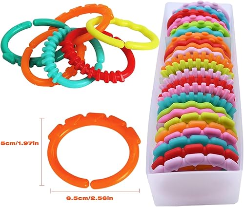 Miniatura 3 de Paquete de 24 anillos para bebé, juguetes de eslabones para colgar juguetes, anillos de conexión para niños y niñas, juguetes de aprendizaje