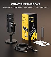 Vista 8 de Micrófono Dinámico USB MAONO, Micrófono de Grabación de Podcast con Botón de Ganancia, Plug & Play, Estructura Metálica, Tecnología de Aislamiento