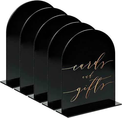 Miniatura 9 de Letrero de arco acrílico dorado de 5 x 7 pulgadas con soporte, paquete de 10 letreros acrílicos con arco dorado en blanco con base para números de