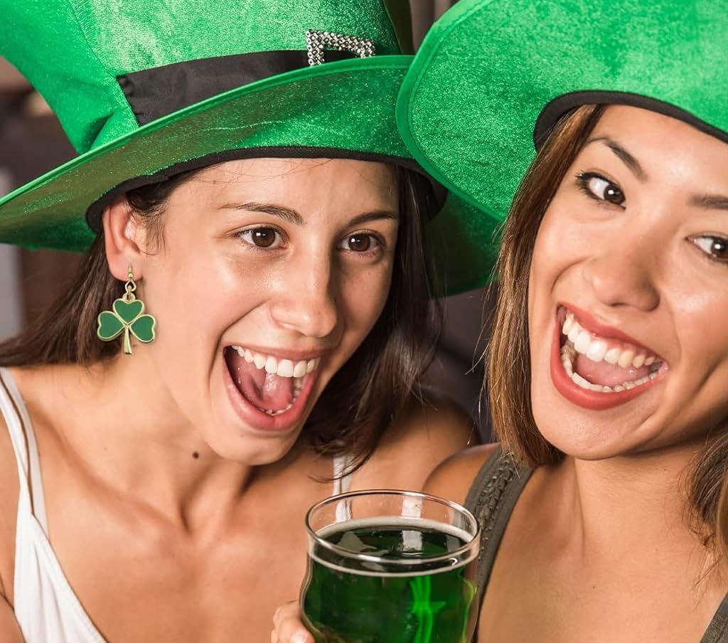 St. Patrick's Day Earrings for Women, Golden Irish Shamrock Dangle Earrings, Green Clover Earrings St Patrick's Day Accessories - Image 4