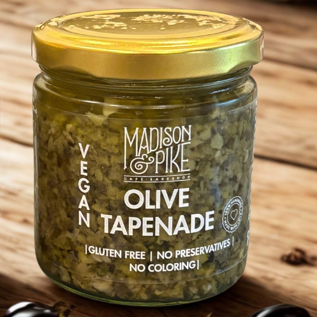 Madison & Pike Olive Tapenade 160 ml | Vegan, Artisanal & Gluten-Free | Blend of Green & Black Olives with Basil, Olive Oil, Green Chilli, Salt & Pepper | Gourmet Mediterranean Spread & Dip