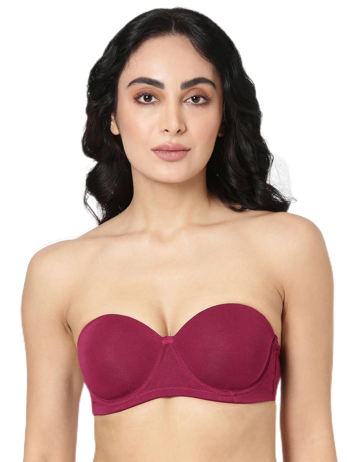 Strapless Bra Double Layered Seamless Medium Coverage Anti Bacterial Padded Wired Detachable Straps T-Shirt Bra-image-13