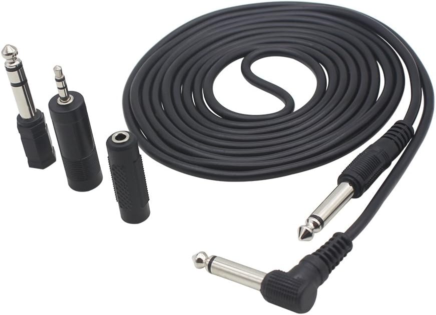 Decdeal 3M/ 10 Feet Instrument Guitar Audio Cable 1/4-Inch 6.35mm Straight to Right Angle Plug Black ABS Jacket with 3 Adapters