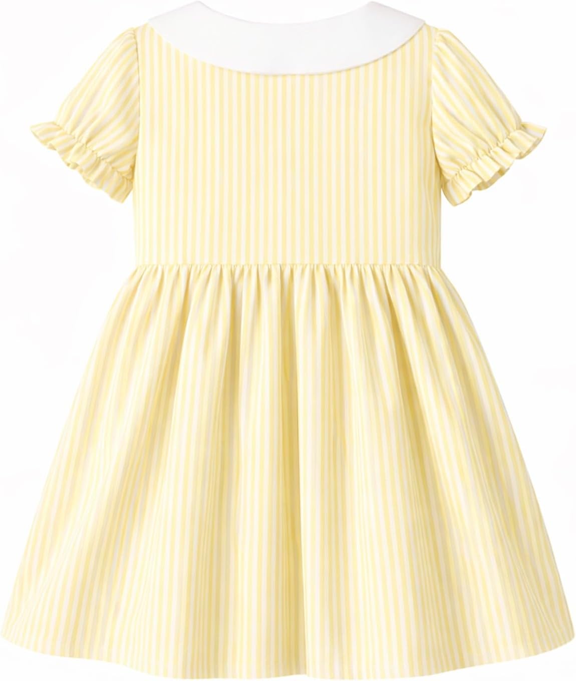 HILEELANG Girls Cotton Striped Dress Peter Pan Collar Short Sleeve Summer Casual Dress for Toddler Little Girls 2-7 Years