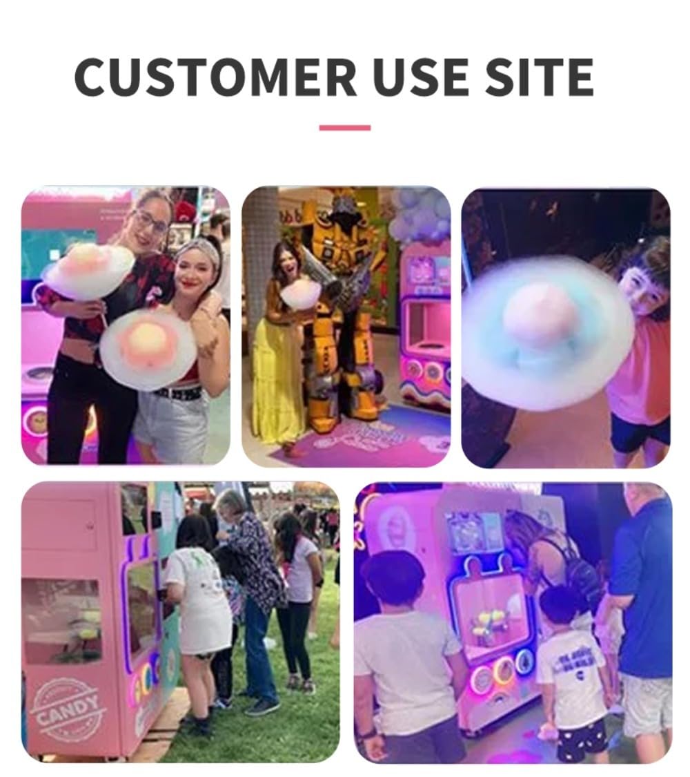 Cotton Candy Vending Machine with Fast Heating, Touch Control Panel, LED Highlights, Extended Sugar Capacity, Self-Service Unit for Indoor and Semi-Outdoor Locations
