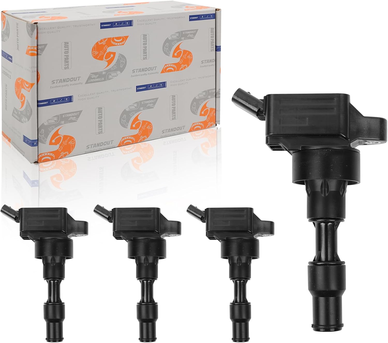 STANDOUT Ignition Coils set of 4 compatible with 1.6T G4FJ Models (2014-2018) Kia KX3, K4, K5, KX5; also compatible with Hyundai Creta, Mistra, Sonata, replacement for 27301-2B140