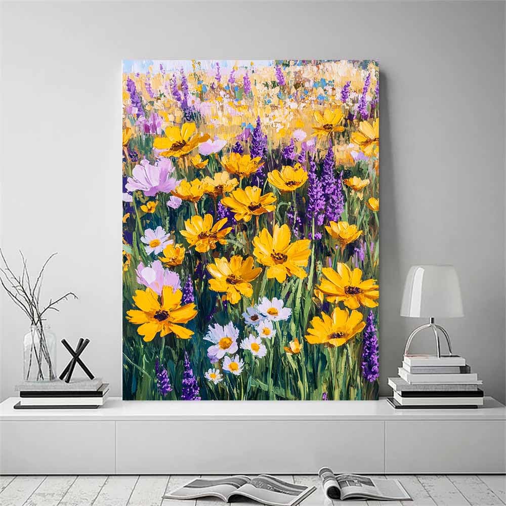WUFIEA pósteres abstractos de hoja botánica impresa Flores que cubren el campo Arte Decorativo de la Oficina Sala de Estar（amarillo-70x100cm Enmarcado