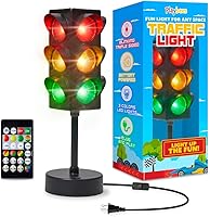 Playbees Mini Traffic Light Lamp 11" - Battery/USB-C Powered Blinking Stop Light with Remote, Bedroom Classroom Party Decor for Kids