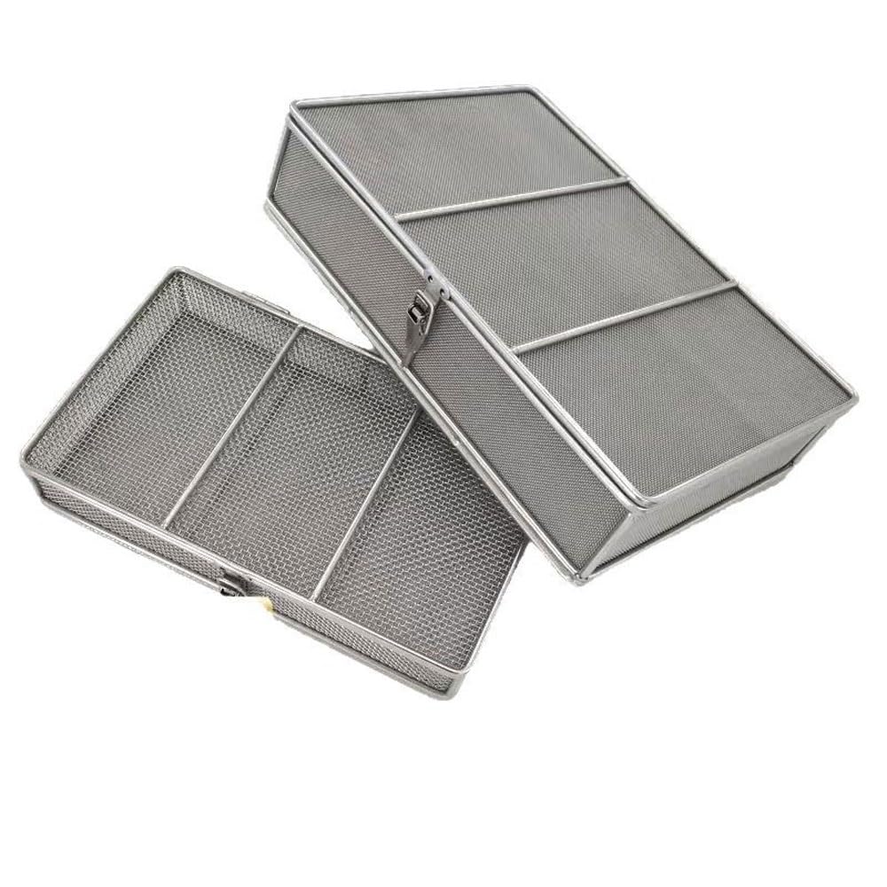 Cestino per sterilizzazione a rete con coperchio, scatola per strumenti chirurgici, in acciaio inox, maglia da 0,8 mm per pulizia e autoclave (20 x 15 x 5 cm) – grado ospedaliero