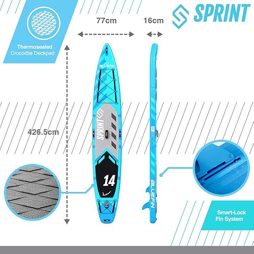Miniatura 3 de Bluefin SUP Tabla de remo inflable de pie | Modelo Sprint de 14 pies | Modelo de turismo/carrera | Completo con todos los accesorios
