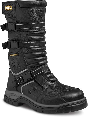 WORKLAND 77415 Botas de motocicleta para hombre, botas de cuero con protecciones, botas de trabajo para hombre, suela de goma, botas de equitación