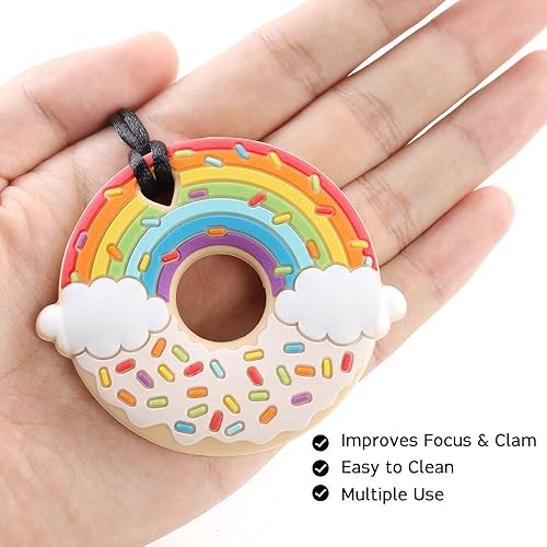 Miniatura 4 de Rainbow Donut - Mordedor sensorial masticable para niños y niñas, juguete de dentición masticable de silicona de grado alimenticio para niños con