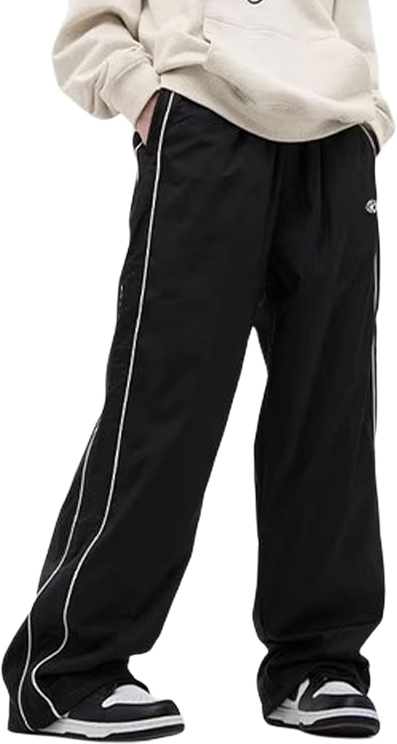 FCOOLYEET Mens Straight Leg Sweatpants Y2k Baggy Track Pants Drawstring Striped Sweatpants Cool Parachute Pants Streetwear - Image 4